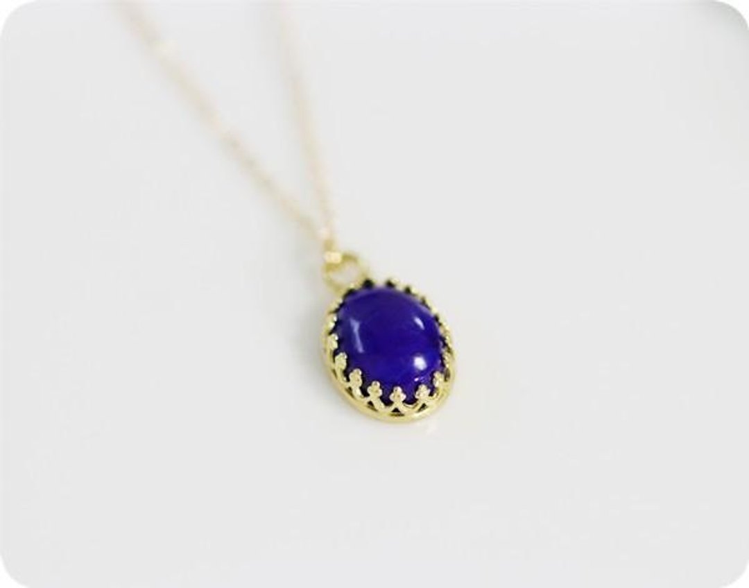 Lapis Lazuli Oval Bezel Necklace December Birthstone Luck Success Luck UP - 项链 - 宝石 蓝色