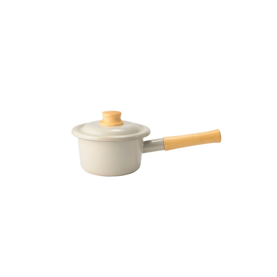 日本FUJIHORO Cotton Plus 系列 单柄附盖珐琅牛奶锅14cm 暖米色 - 厨房用具 - 珐琅 白色