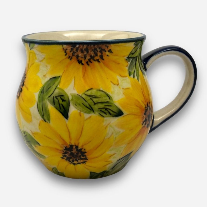 波兰手绘手工陶-胖胖杯 350ml 向阳花开系列 设计师款 - 其他杯子 - 陶 粉红色