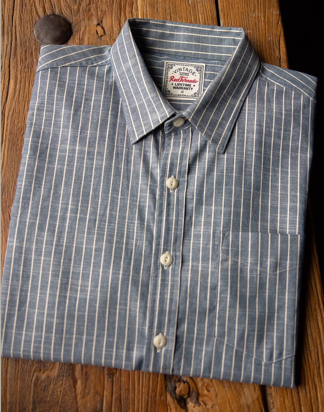 蓝色条纹短袖衬衫 Vintage Shirt - 男装衬衫 - 棉．麻 蓝色