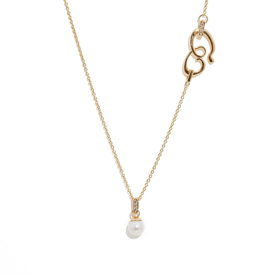 幸运绳结珍珠项链 925银厚镀18K金 Brazel Preal Necklace - 项链 - 珍珠 金色