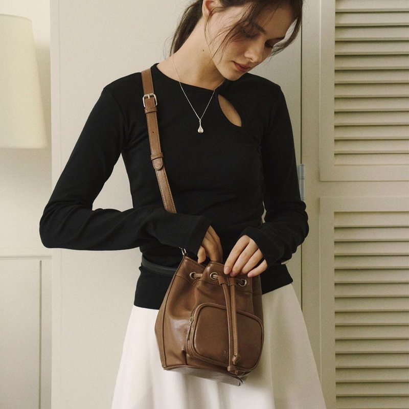 韩国制 MUR Haby bag Vegan Leather 包包 (Ash Brown) - 侧背包/斜挎包 - 环保材料 