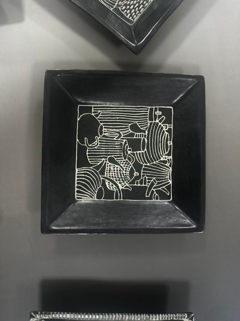 方形刻绘茶盘刻绘 - 盘子/餐盘/盘架 - 陶 黑色
