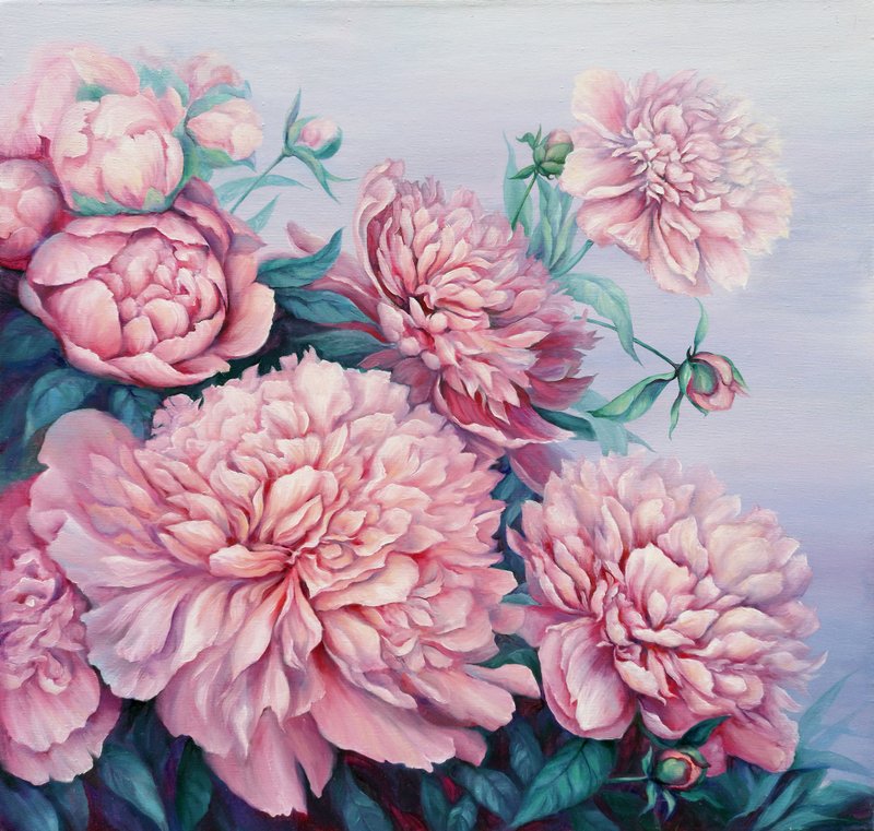 Peony Oil Painting Original Wall Art on Canvas 70x70cm - 海报/装饰画/版画 - 棉．麻 