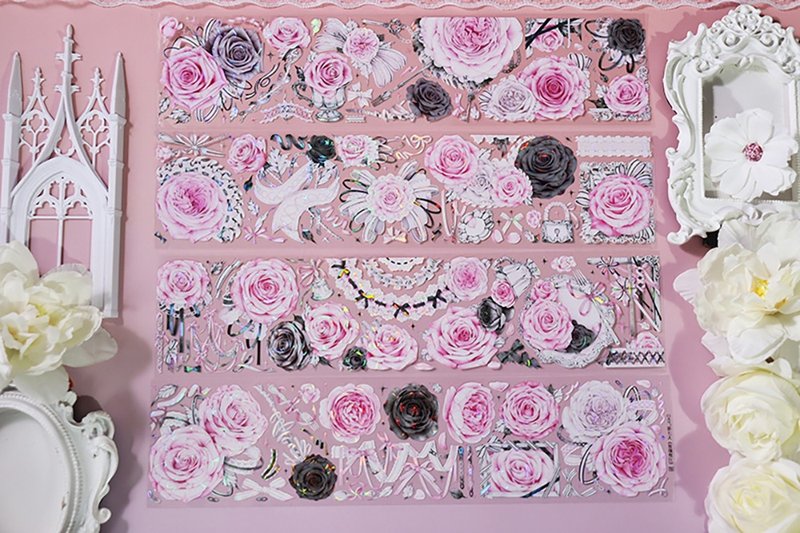 整卷OKMT新七天流麻咕卡贴纸PET手帐手账胶带贝壳光工艺 玫瑰餐厅 - 纸胶带 - 塑料 粉红色