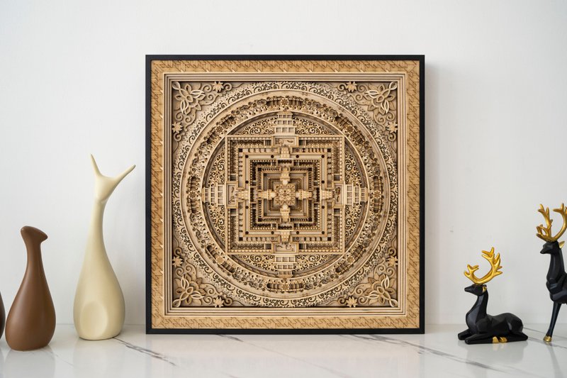 时轮金刚坛城|新中式客厅玄关墙面装饰曼陀罗时轮金刚镇 - 墙贴/壁贴 - 木头 