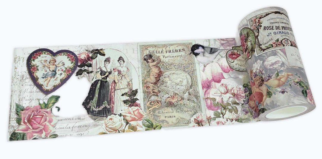 Extra Wide washi Tape (Romantic Victorian Collage) for Valen - 纸胶带 - 纸 绿色