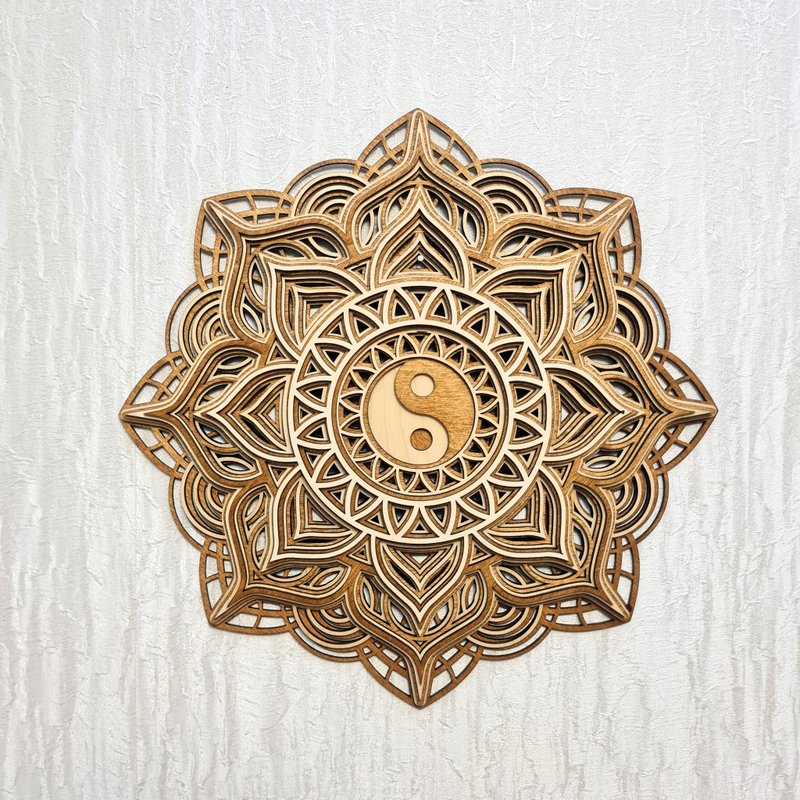 曼陀罗墙饰精神装饰 3d 多层花木莲花瑜伽脉轮 - 墙贴/壁贴 - 木头 咖啡色