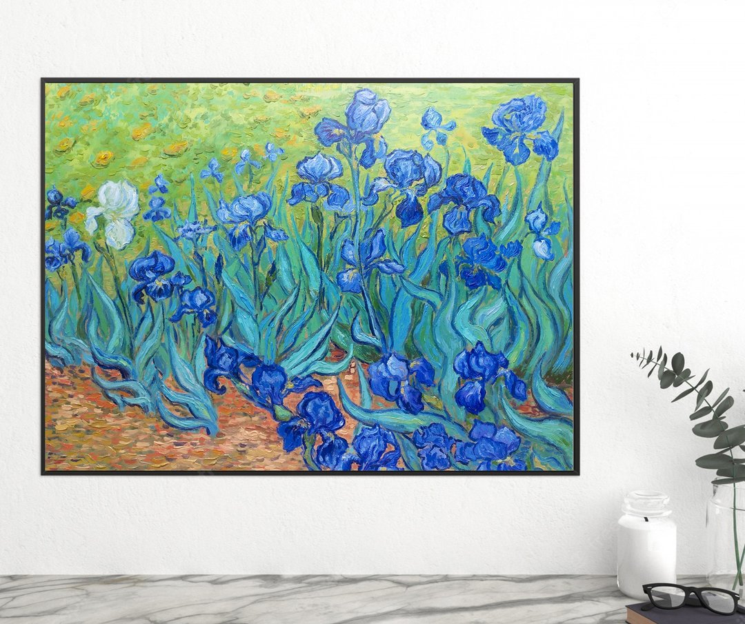 鸢尾花绘画梵高 蓝色花朵艺术 原创绘画 鸢尾花油画 - 墙贴/壁贴 - 木头 蓝色