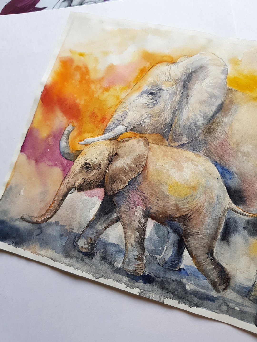 Elephants artwork hand painted Watercolor painting on paper - 墙贴/壁贴 - 其他材质 