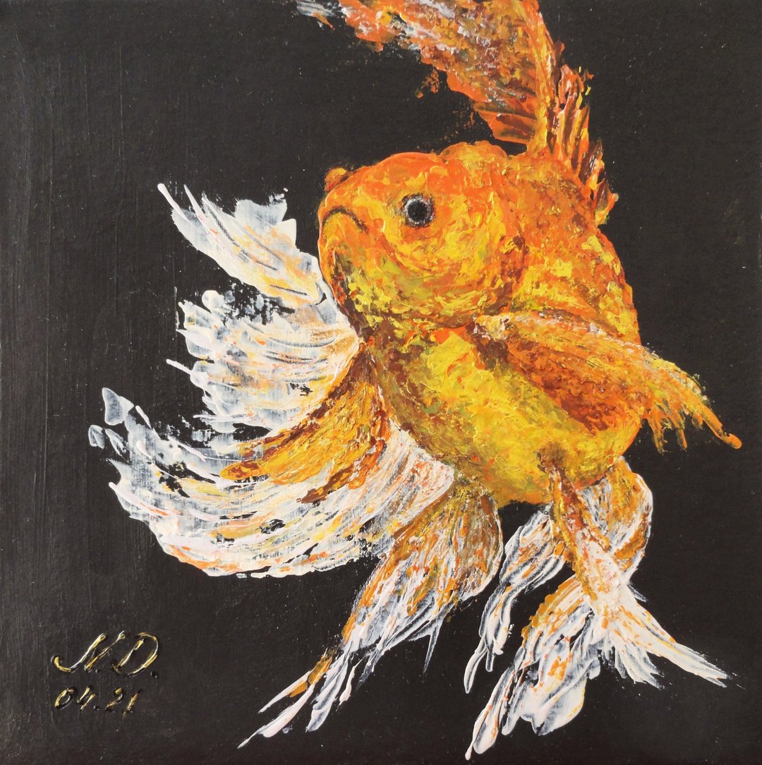 Goldfish Painting Original Art Goldfish Artwork Fish Wall Art - 海报/装饰画/版画 - 其他材质 橘色