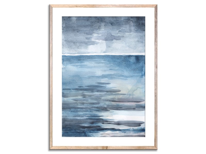 Misty Seascape Watercolor Art Print Storm Abstract Watercolor Foggy Ocean Art - 海报/装饰画/版画 - 纸 蓝色