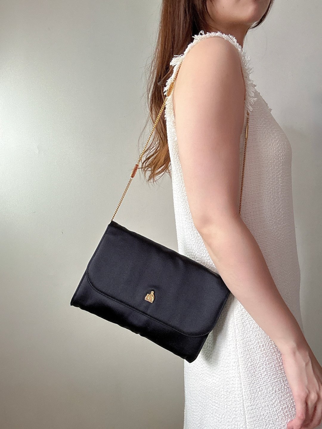 中古稀有 Lanvin 浪梵 缎面丝质 晚宴包 手拿包 侧背包 链包 - 侧背包/斜挎包 - 丝．绢 黑色