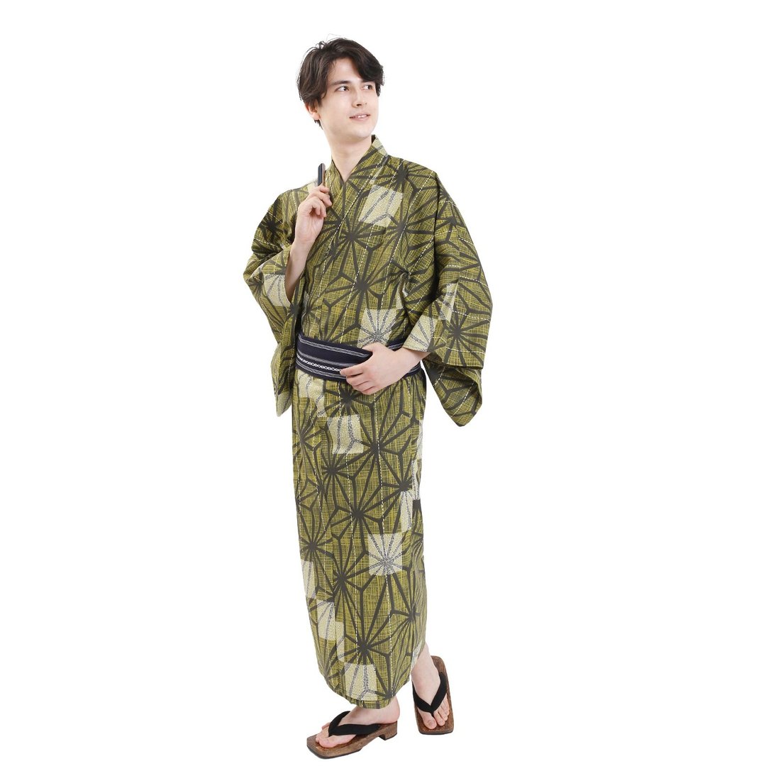 日本 和服 男士 绵 浴衣 腰封 2 件 套组  S M L Z32-05C - 其他 - 棉．麻 蓝色