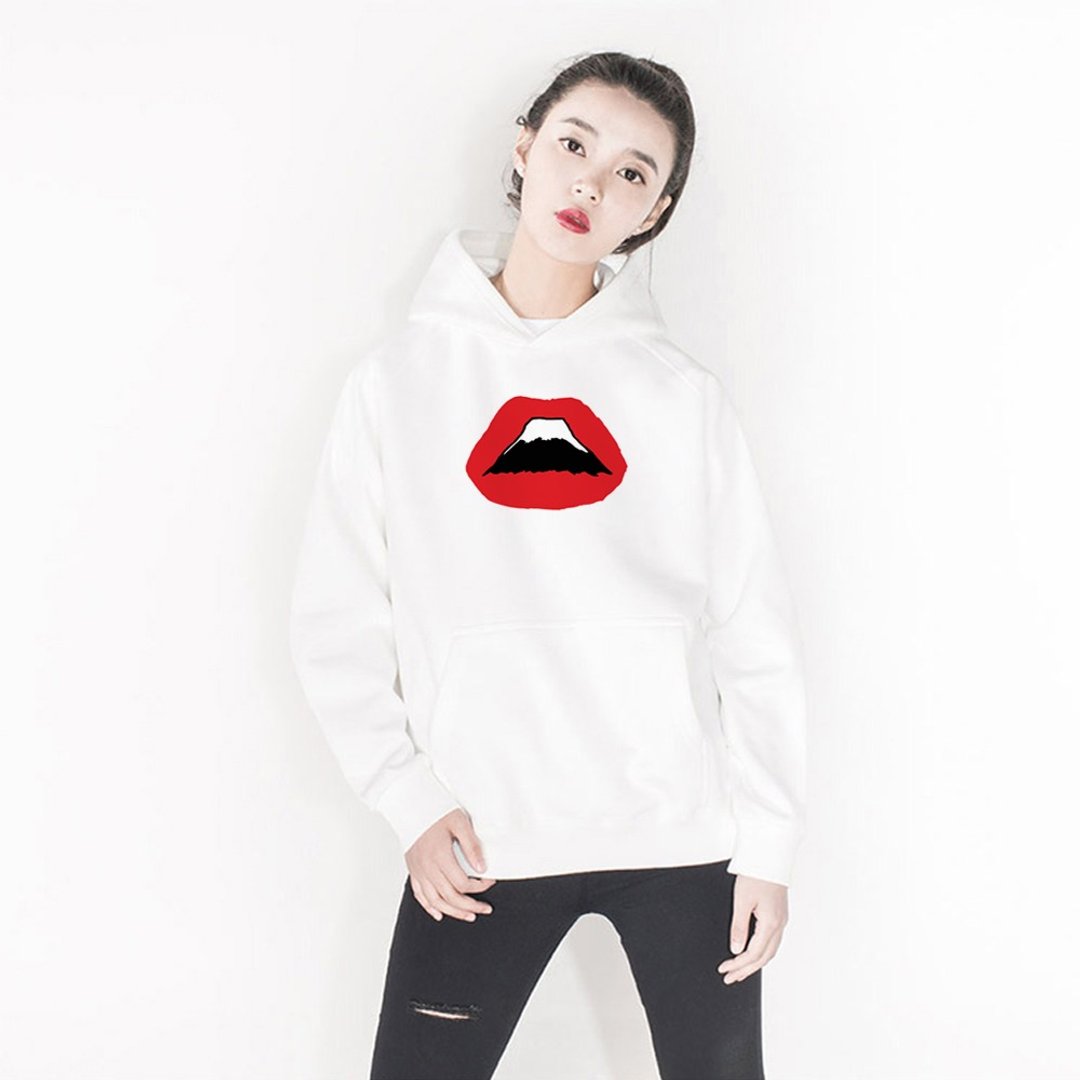 Lips Mt Fuji 前面图案 男女 帽T 中性版 白色 嘴唇富士山 日本 - 女装上衣 - 棉 白色