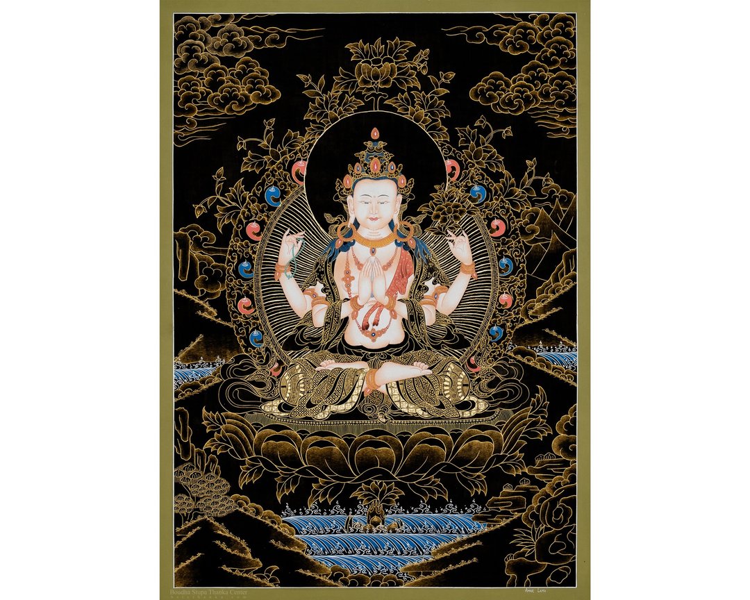 优雅的观世音菩萨唐卡 | 西藏画作  为虔诚与平静能量 - 墙贴/壁贴 - 其他材质 多色