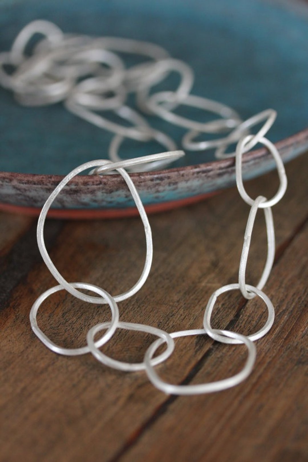 Handmade silver interlocked oval loops necklace (N0073) - 项链 - 银 银色