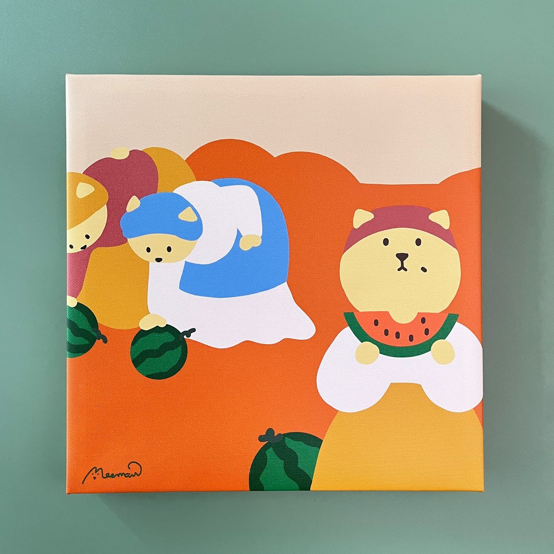 拾西瓜的猫无框画 - 海报/装饰画/版画 - 其他材质 多色