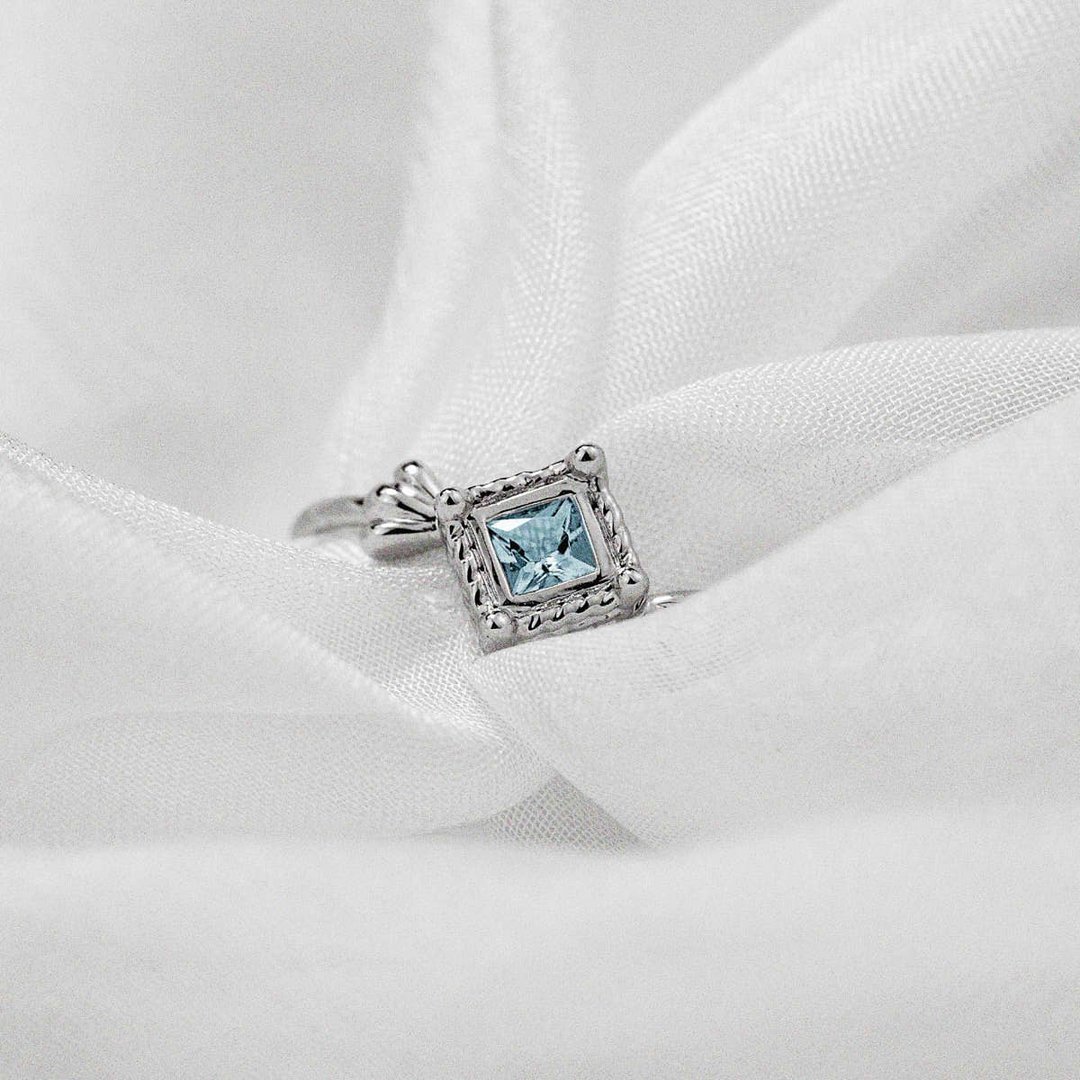 【PurpleMay Jewellery】纯18K黄金镶嵌海蓝宝复古贝壳戒指-R 150 - 戒指 - 宝石 蓝色