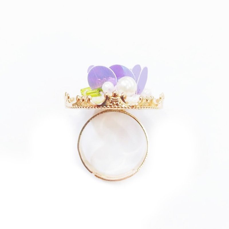 flora embroidery handmade ring - 戒指 - 绣线 紫色