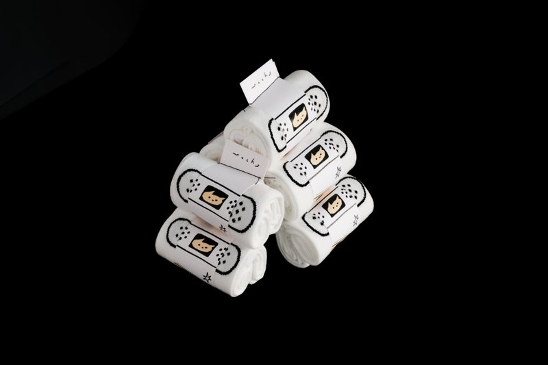 猫猫胶布长袜 - 袜子 - 棉．麻 白色