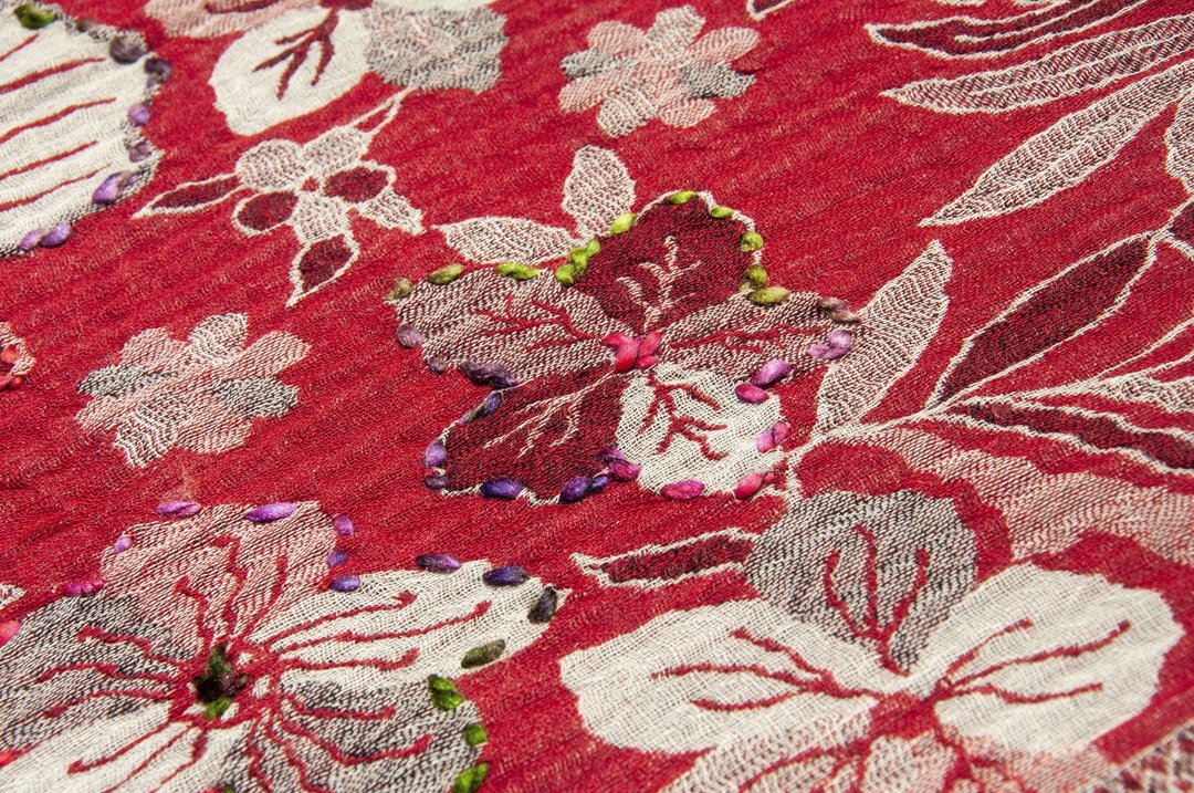 喀什米尔Cashmere/水煮羊毛披肩/针织围巾/刺绣围巾/羊绒披巾-花 - 围巾/披肩 - 羊毛 多色