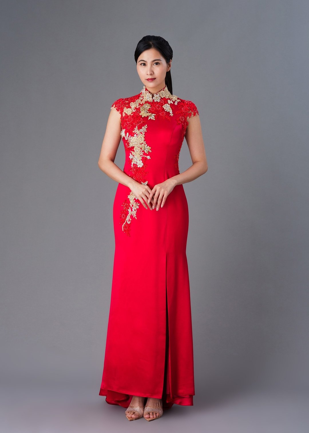 Queen of the Meadow 小凤仙袖斜襟微鱼尾新娘旗袍 |香港设计 - 洋装/连衣裙 - 其他人造纤维 红色