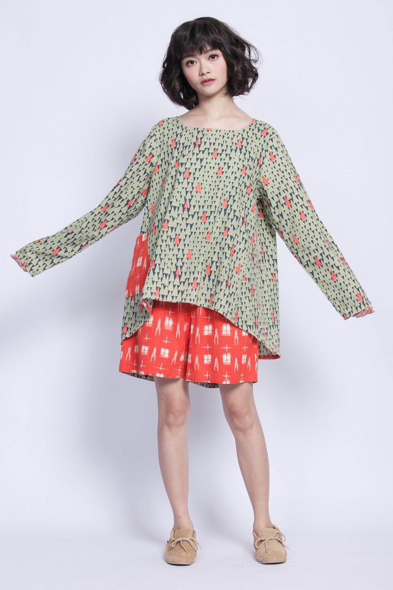 木刻印单口长袖 ＿梦中森林＿公平贸易 - 女装上衣 - 棉．麻 绿色