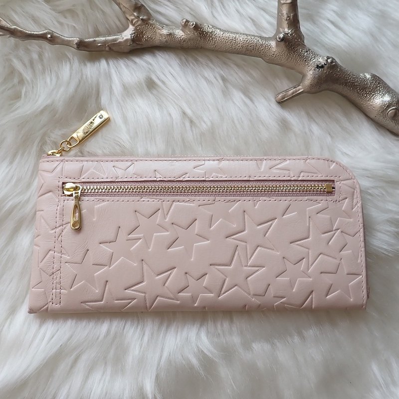 L型拉链长夹 星辰海 珍珠宝宝粉 - 皮夹/钱包 - 真皮 粉红色