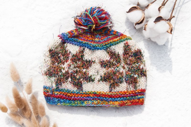 手织纯羊毛帽/针织毛帽/内刷毛手织毛帽/手工针织毛线帽 -纱丽线 - 帽子 - 羊毛 多色