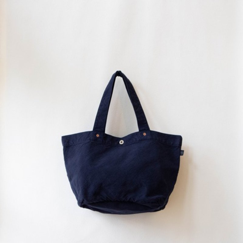 Boat shaped tote bag L [dark blue] (VC-7L) - 手提包/手提袋 - 棉 蓝色