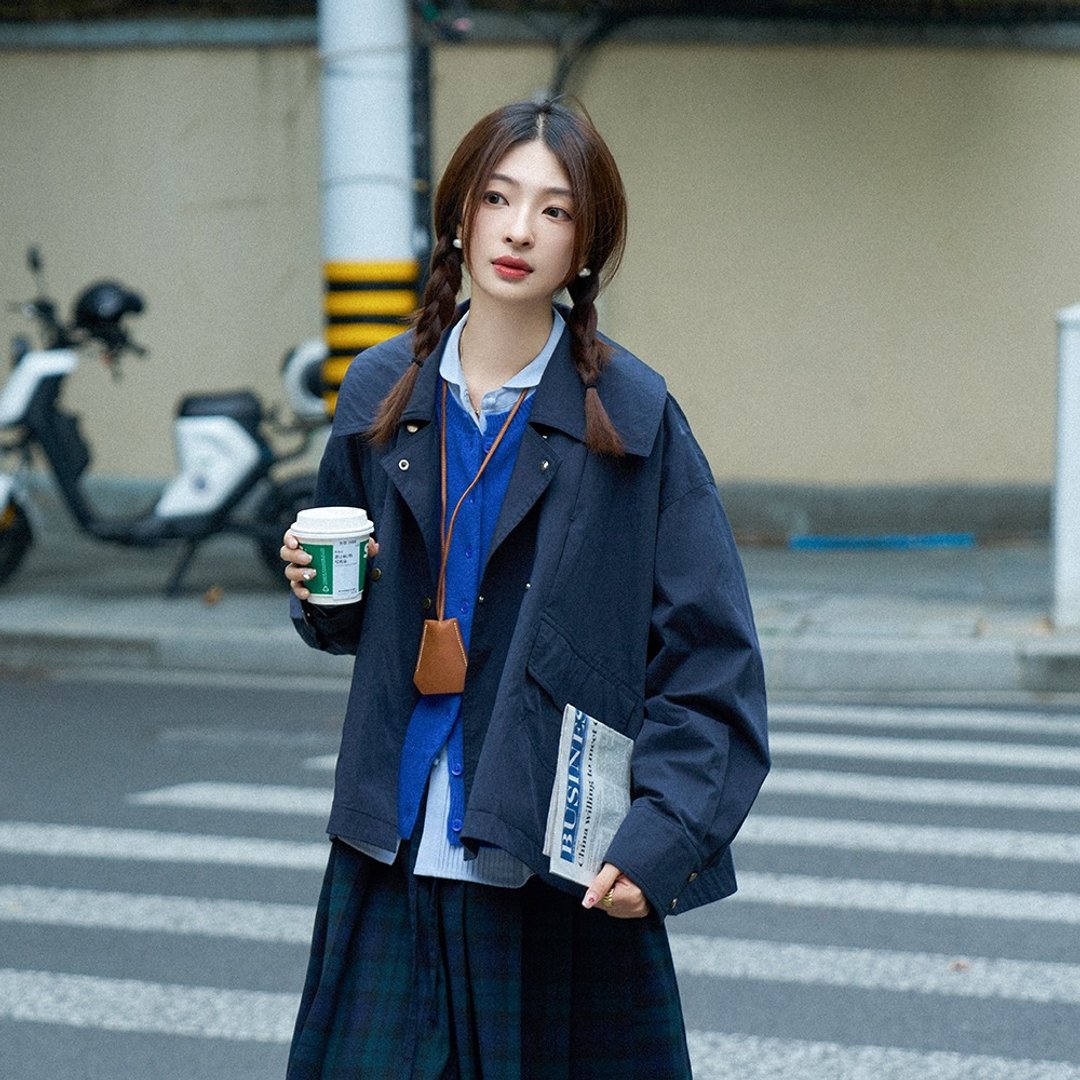 藏青色短风衣|外套|秋款|Sora-1628 - 女装休闲/机能外套 - 棉 