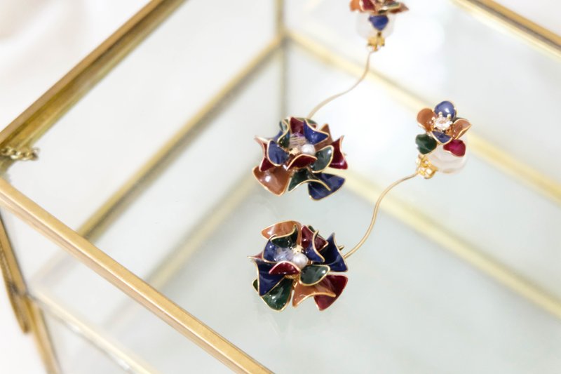 耳针/耳夹水晶花-花影(深复古色)-光点饰品 - 耳环/耳夹 - 树脂 蓝色