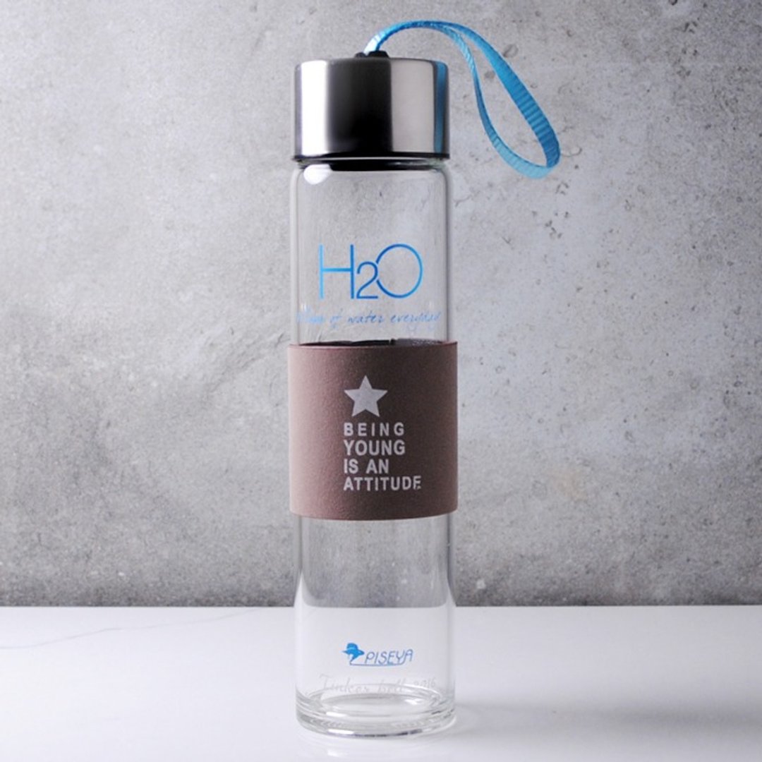 450cc【运动水瓶】(4色) 随行杯附提绳玻璃雕刻刻字 H2O提醒自己多喝水-GA1695 - 水瓶/水壶 - 玻璃 多色