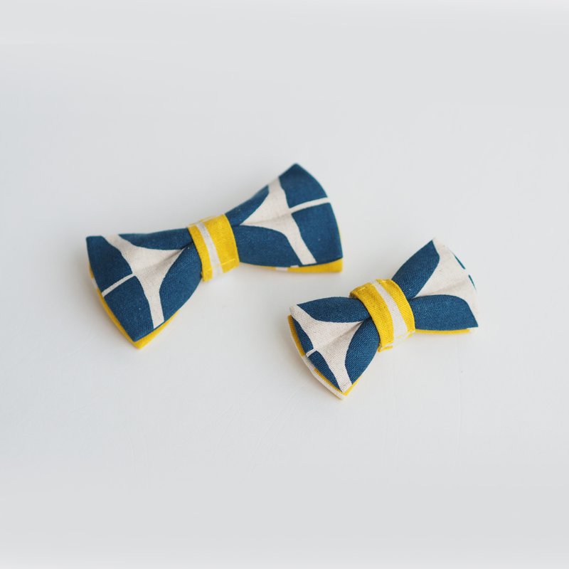 深蓝色图案蝴蝶结 (S) - 项圈/牵绳 - 棉．麻 蓝色