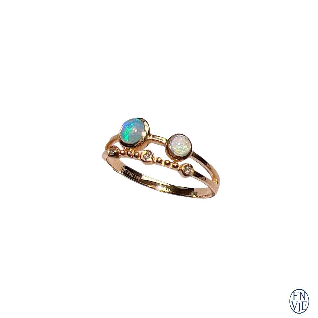 18K 澳洲蛋白石戒指 18K Australian Opal Diamond Ring - 戒指 - 贵金属 