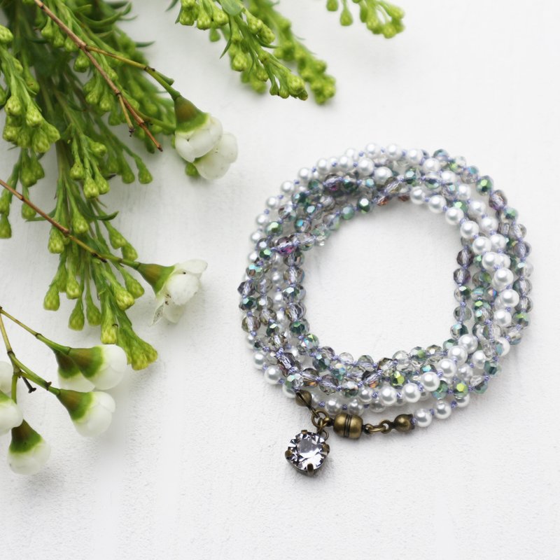 Wrap Bracelet (Pearls & Purple)/パールと葡萄の色のラップブレスレット - 手链/手环 - 玻璃 紫色