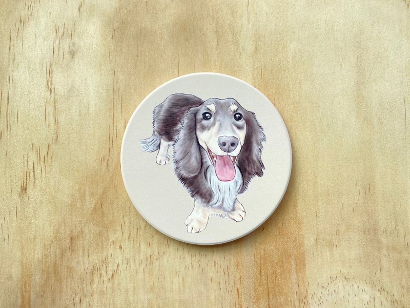 长毛腊肠狗-陶瓷吸水杯垫 - 杯垫 - 陶 白色