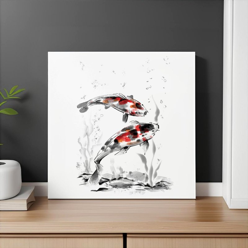 水墨画印刷墙饰 鲤鱼锦鲤 漂亮的墙面艺术 现代简约主义无框画 - 墙贴/壁贴 - 纸 白色