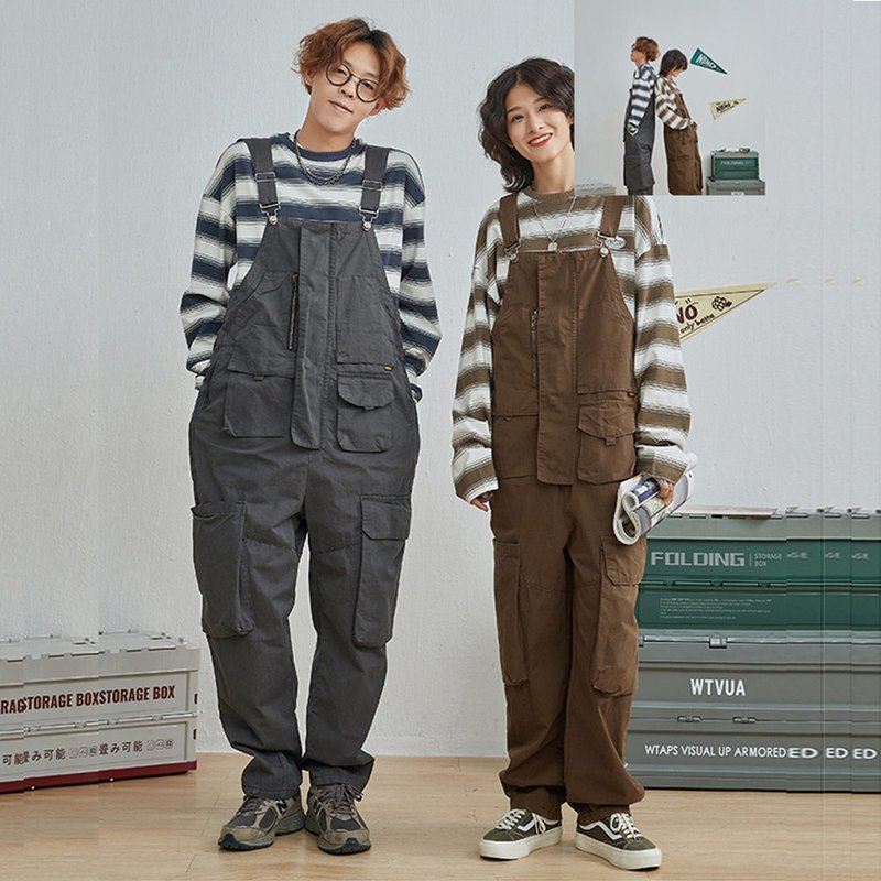 粉刷匠情侣款宽松休闲大口袋工装连体背带裤 - 背带裤/连体裤 - 棉．麻 