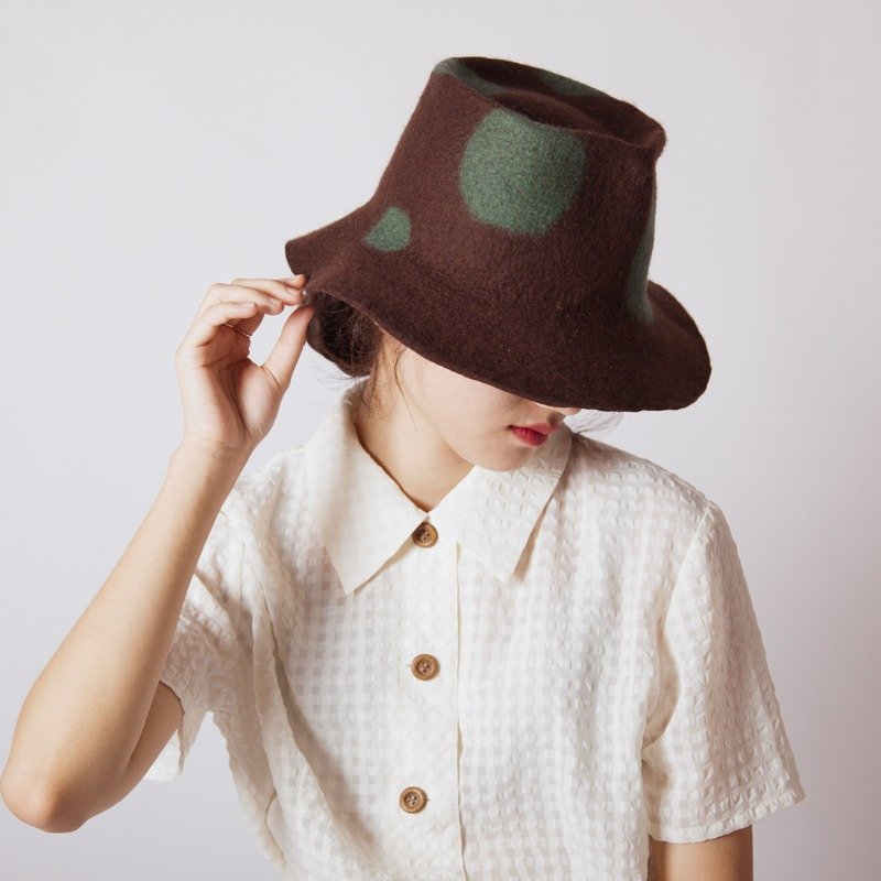 轲人原创手工秋冬大檐羊毛毡礼帽女英伦纯羊毛羊毛毡优雅百搭毡帽 - 帽子 - 羊毛 