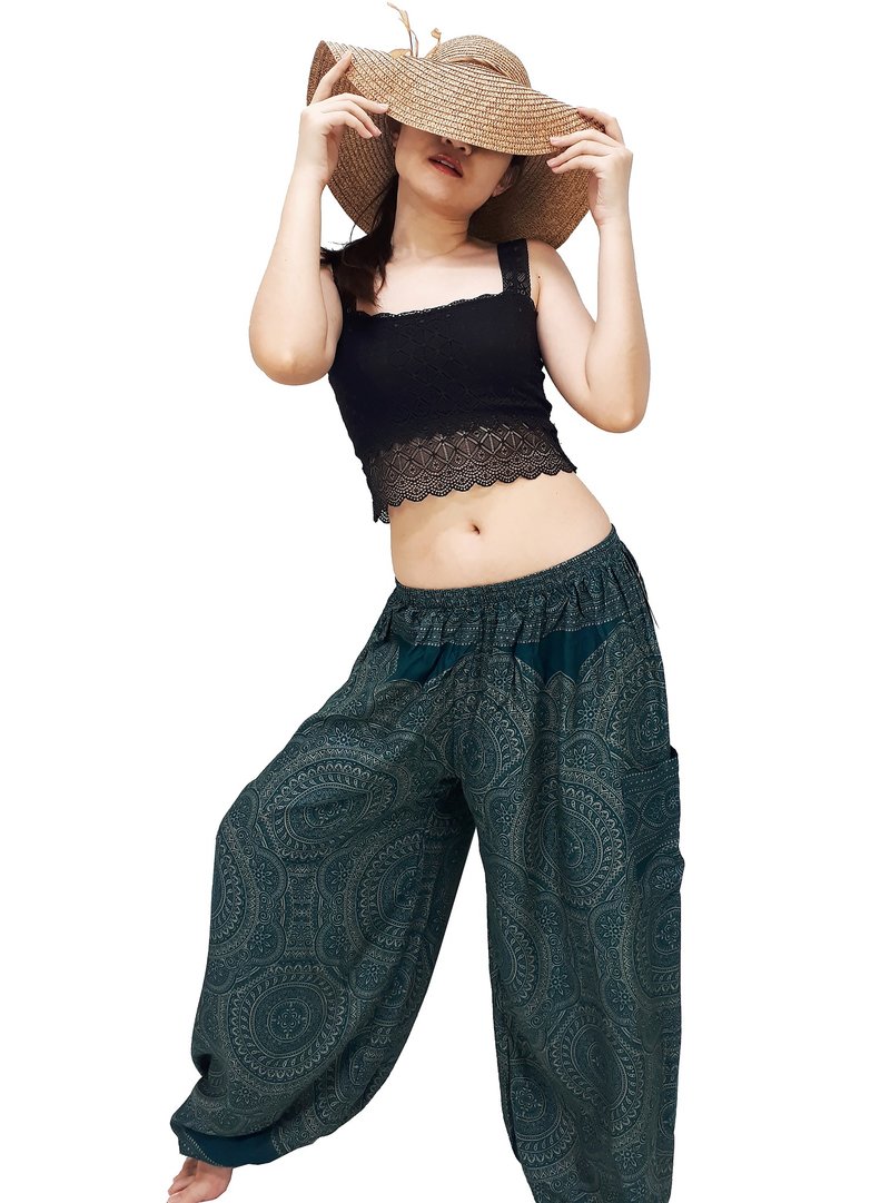 Women Pants Aladdin Pants Thai Pants Gypsy Pants Rayon Bohemian Trouser - 男士长裤 - 其他材质 绿色