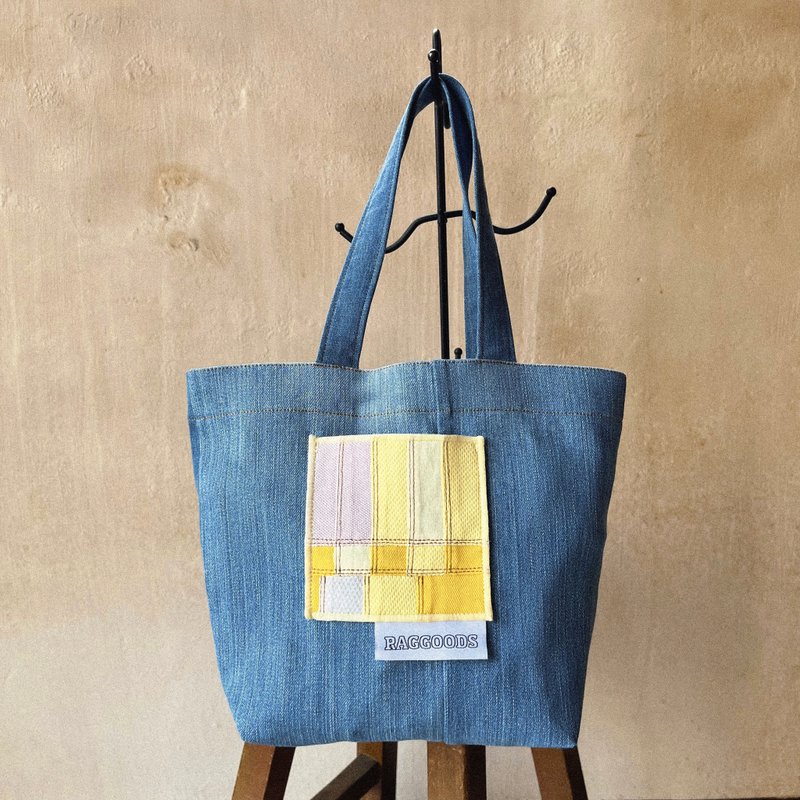 No Signal 拼接口袋包 M | Sunshine - 手提包/手提袋 - 棉．麻 蓝色