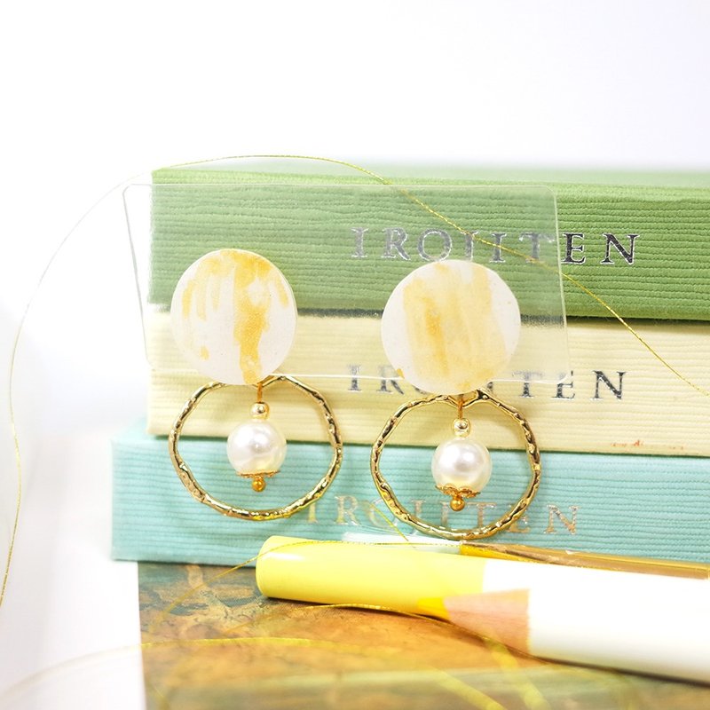 白金 手绘贴耳耳环 耳针/耳夹 - 耳环/耳夹 - 防水材质 白色