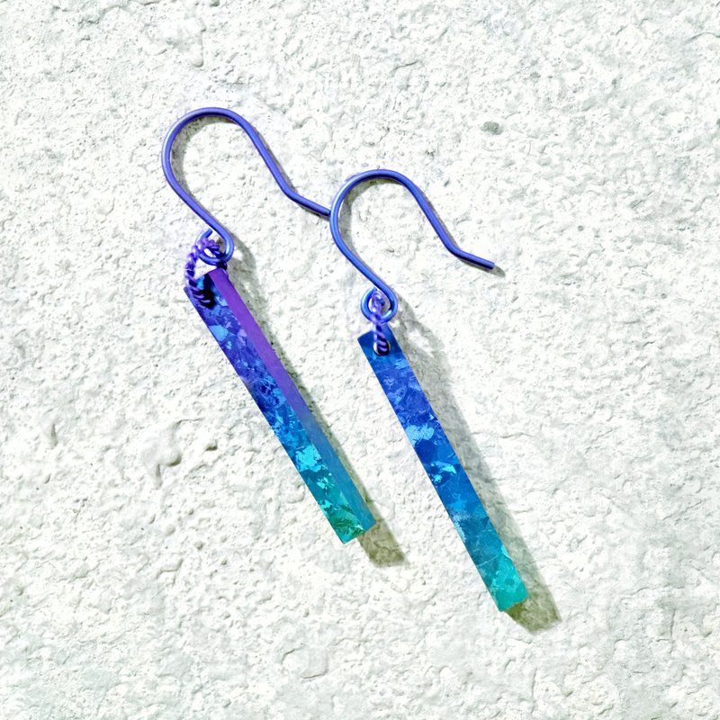 结晶钛方形棒耳环　不易过敏 - 耳环/耳夹 - 其他金属 多色