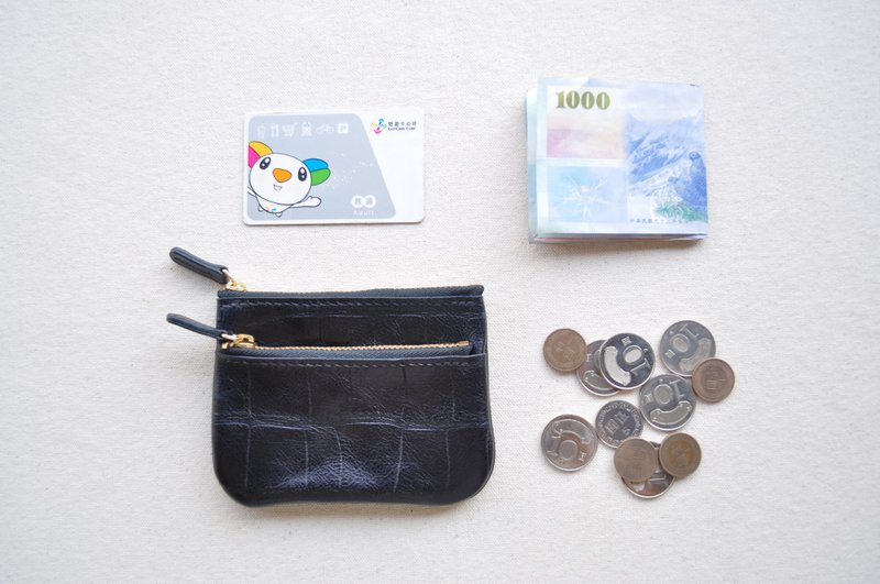 简约双拉链钱包-经典黑(鳄鱼压纹植鞣牛皮) - 皮夹/钱包 - 真皮 
