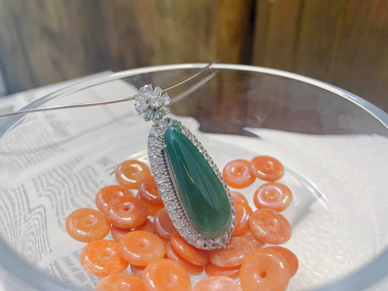 天然蓝水 A货瓜料翡翠 项链 - 项链 - 玉石 绿色