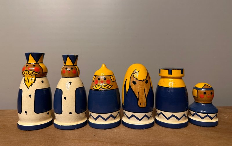 苏联儿童国际象棋套娃，1970-80 年 - 桌游/玩具 - 木头 黑色
