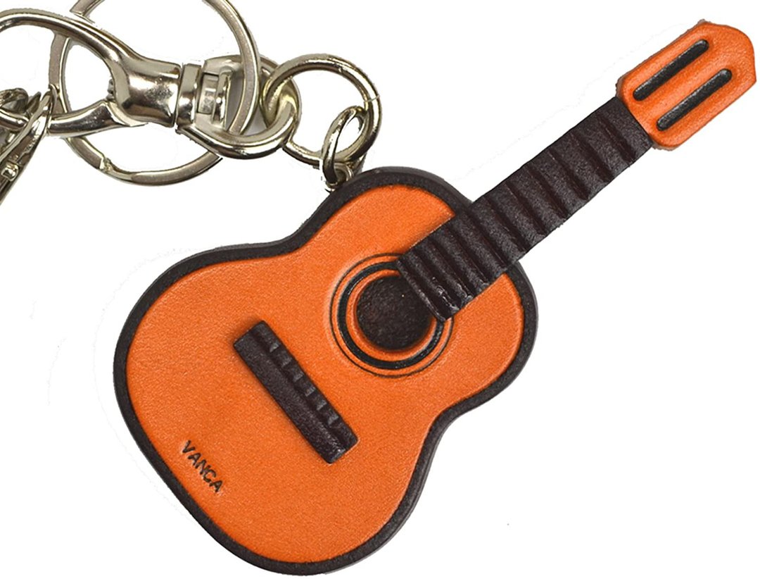 Acoustic Guitar handmade leather bag charm VANCA - 钥匙链/钥匙包 - 真皮 咖啡色