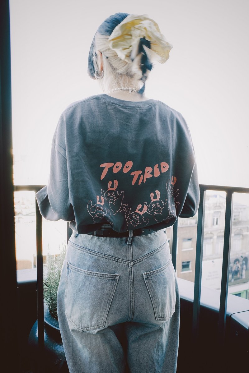 Too Tired To Care 400g 厚磅长袖 Tee - 中性连帽卫衣/T 恤 - 棉．麻 灰色